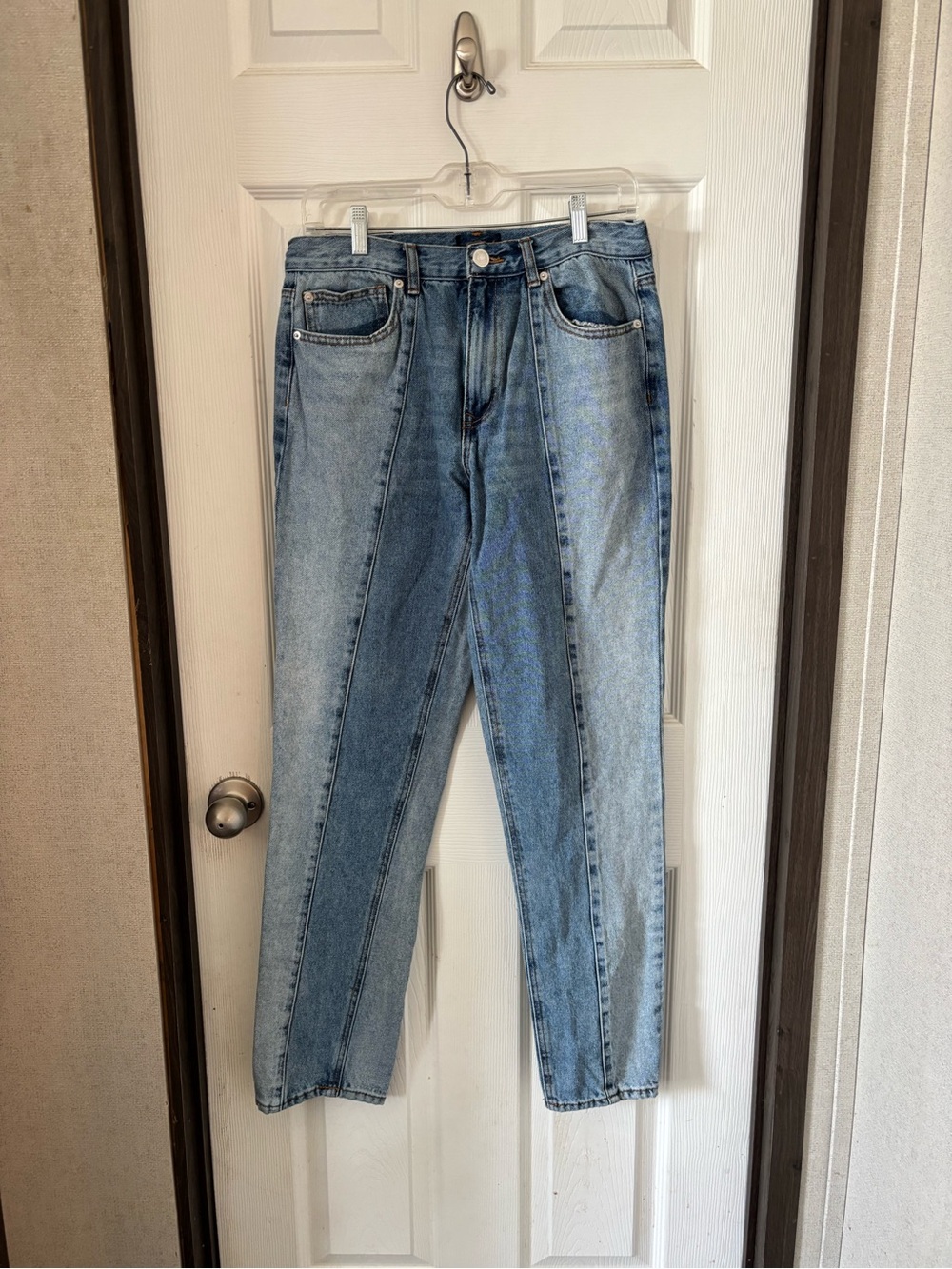 Women's Two-Tone Light Blue Straight Leg Jeans